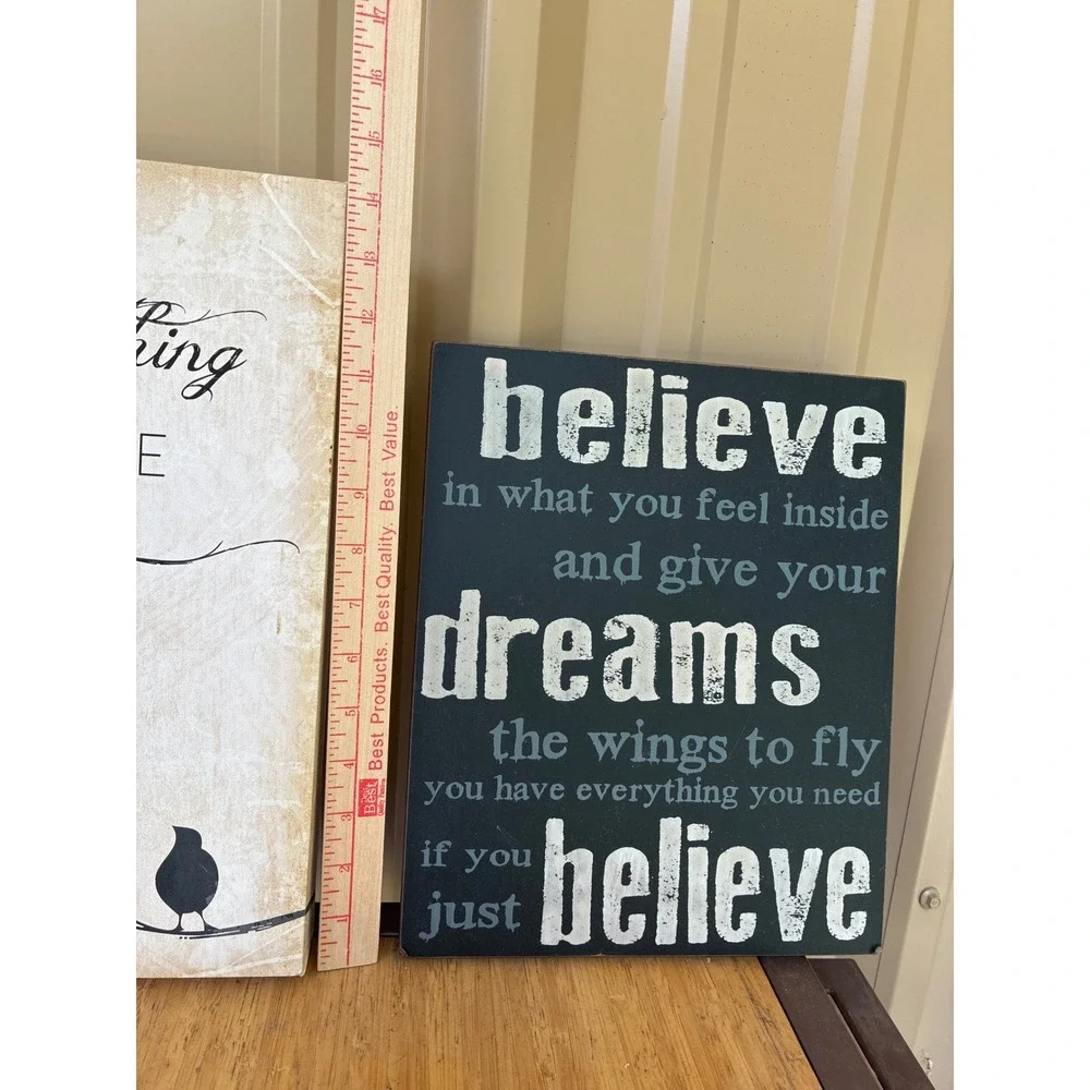 Pier 1 Ceramic Bird & Inspirational Wall Art Bundle Farmhouse Decor 3pc Set